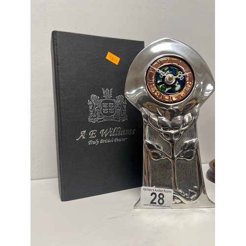 28 - Pewter & Enamel art Nouveau mantel clock boxed