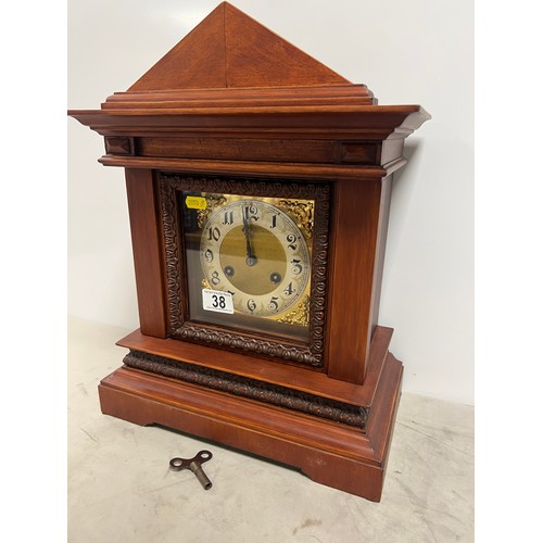 38 - Early 20th c walnut mantle clock very clean example