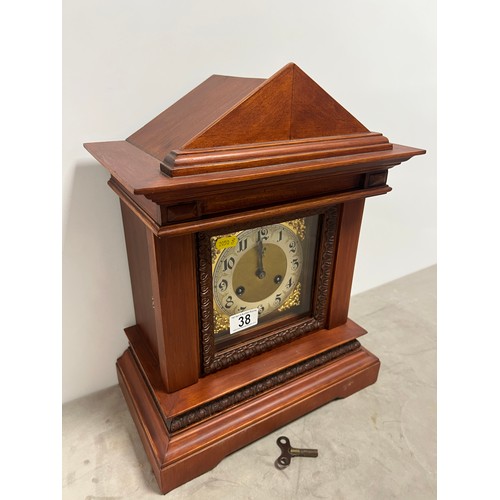 38 - Early 20th c walnut mantle clock very clean example