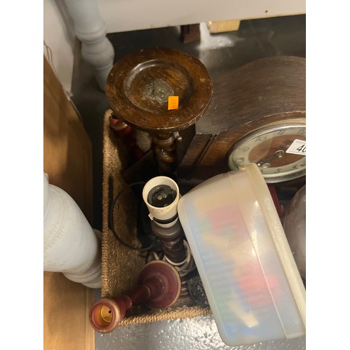 40 - Basket of victorian & later brass ware inc barley twist sticks etc