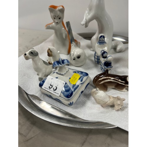 93 - Tray collectables USSR etc figures tray not inc