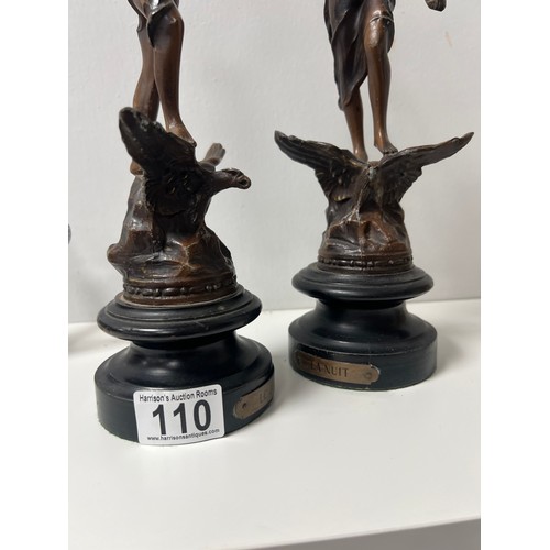 110 - Pair bronze patinated zinc sculpture figures art nouveau style