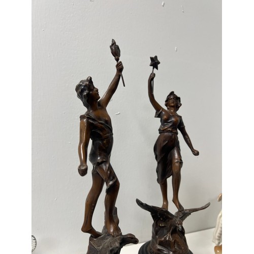 110 - Pair bronze patinated zinc sculpture figures art nouveau style