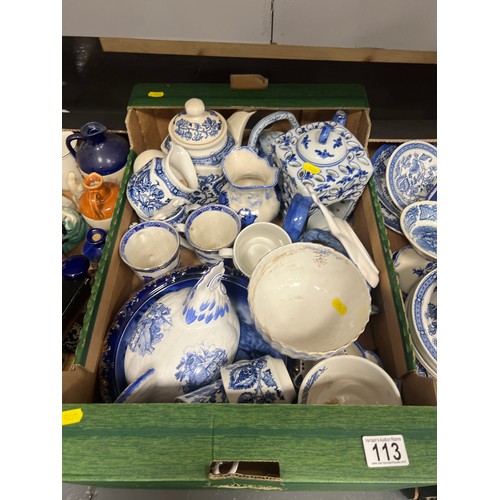 113 - 2 Boxes blue / white pottery