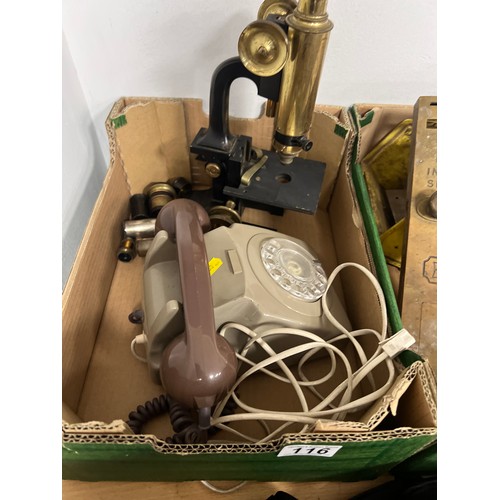 116 - Vintage phone + microscope
