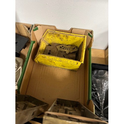 117 - 2 Edwardian brass 'penny in slot' toilet locks by ETAS model No 5 with various fittings tore-assembl... 