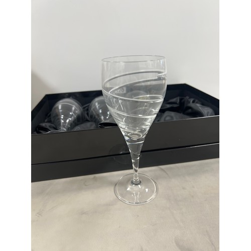120 - Set 4 boxed sierra crystal wine glasses + ships decanter + box glasses