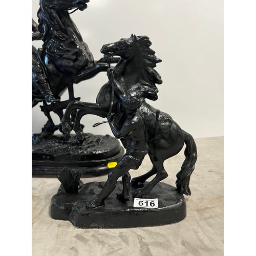 3 Vintage horse & rider metal statues