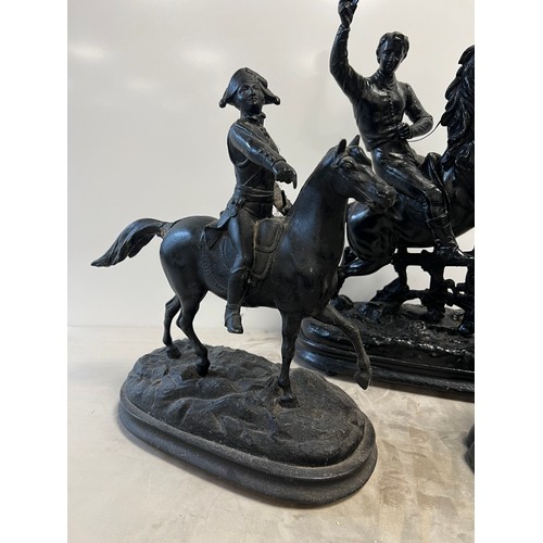 3 Vintage horse & rider metal statues