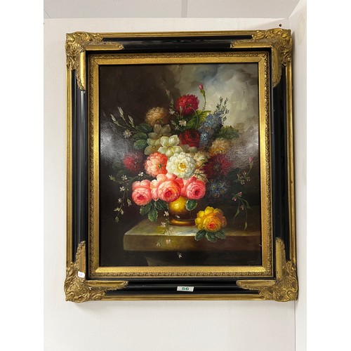 56 - Floral oil on board in stunning frame