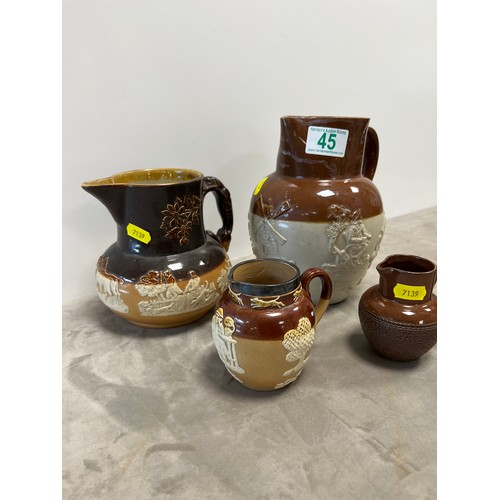 45 - Early 20th century Doulton Lambeth silver topped jug + 3 jugs