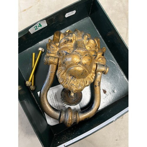 24 - Early cast iron lions head door knocker