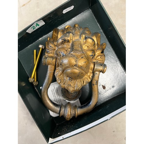 24 - Early cast iron lions head door knocker