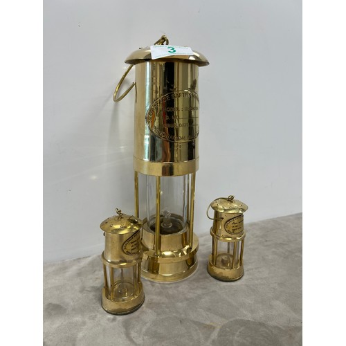3 - 1 Large & 2 small brass miners lamps