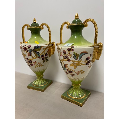1 - Pair Victorian handpainted Vases with Lids