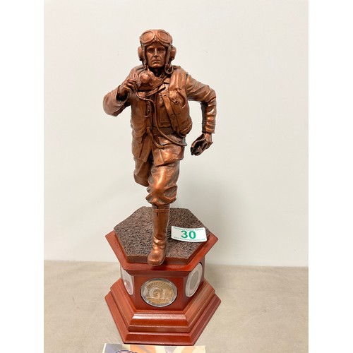 30 - Danbury mint “ Scramble” Bronze effect sculpture on a wooden plinth With coin in set