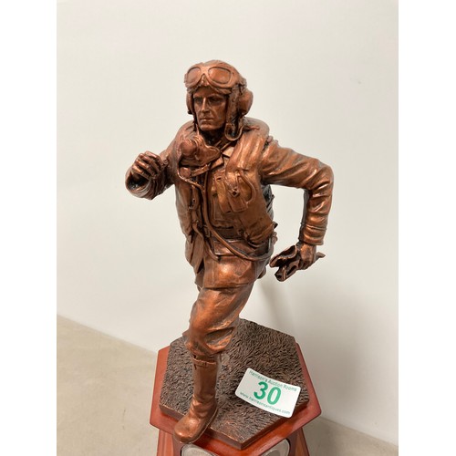30 - Danbury mint “ Scramble” Bronze effect sculpture on a wooden plinth With coin in set