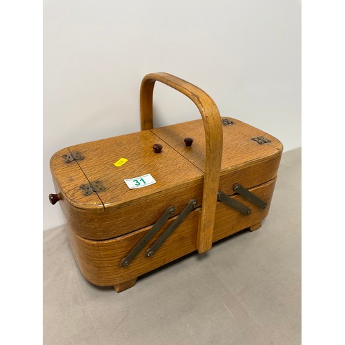 31 - Vintage oak cantilever sewing box