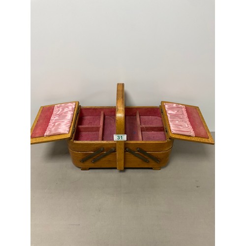 31 - Vintage oak cantilever sewing box