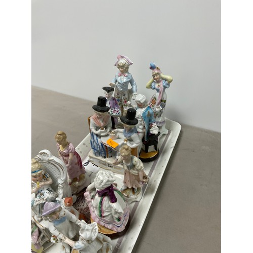32 - Tray vintage Continental porcelain figurines. Tray not included