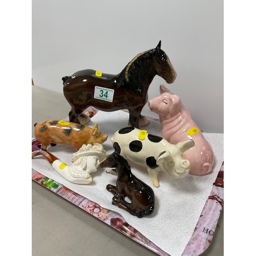 34 - Tray of animal figures inc Royal Doulton etc. try not included