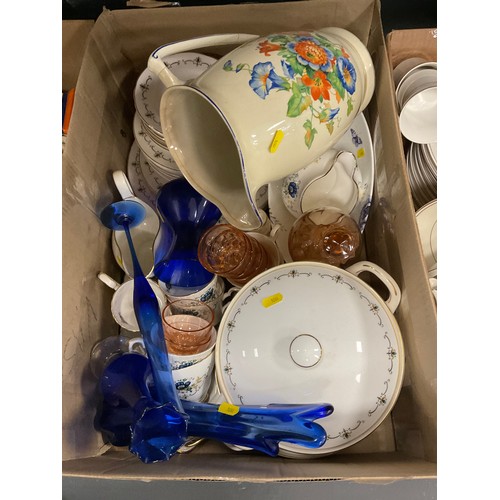 49 - Three boxes, China and pottery dinner service etc
