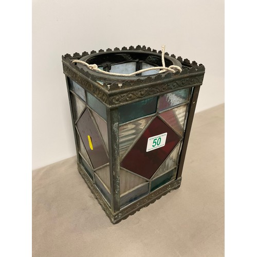 50 - Vintage stained glass and metal lantern