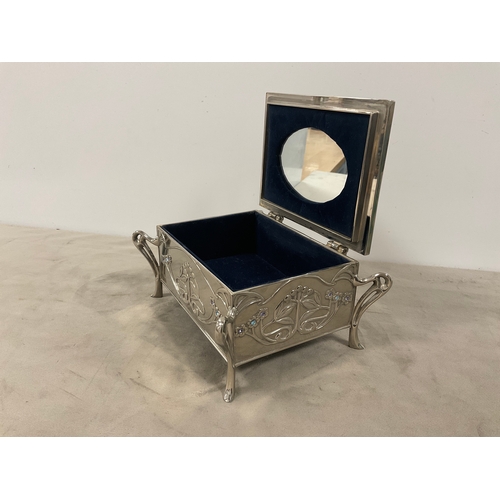 5 - Art Nouveau style silver metal jewellery Box Velvet lined  with Mirror in the lid