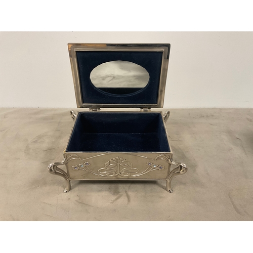 5 - Art Nouveau style silver metal jewellery Box Velvet lined  with Mirror in the lid