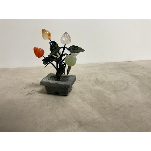 43 - 3 Jade and hard stone Chinese style miniature bonsai trees