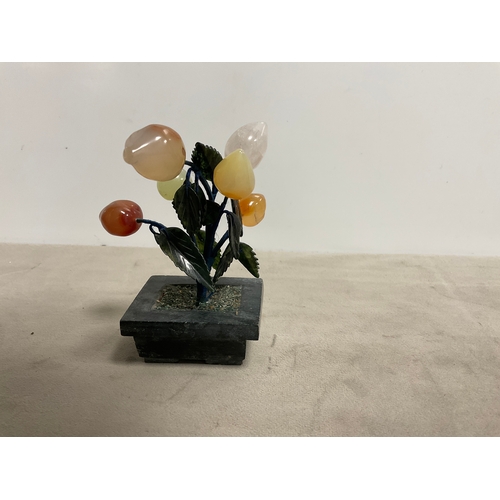 43 - 3 Jade and hard stone Chinese style miniature bonsai trees