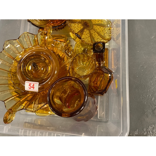 54 - Box of vintage amber glassware
