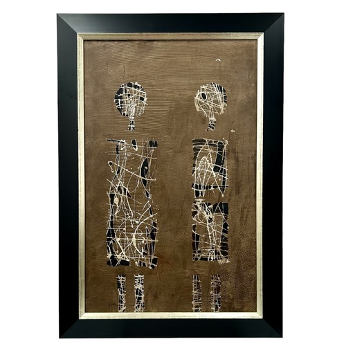 10 - Nadira Azzouz (Iraqi/British 1927-2020), 'Brother & Sister', 2005, mixed media on MDF, framed, s... 