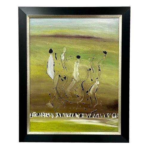 9 - Nadira Azzouz (Iraqi/British 1927-2020), 'Tribal Dance', 2002, mixed media on hardboard, framed, sig... 