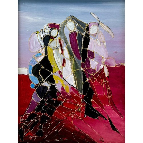 27 - Nadira Azzouz (Iraqi/British 1927-2020), 'A Family Fued', 2011, mixed media on hardboard, framed, si... 