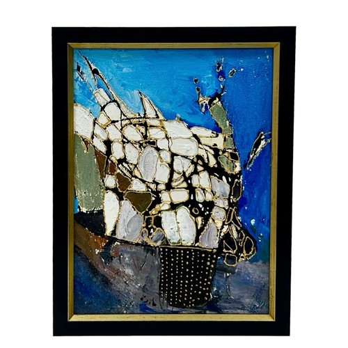 31 - Nadira Azzouz (Iraqi/British 1927-2020), 'A Boat', 2008, mixed media on canvas, framed, signed in Ar... 