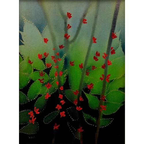 35 - Nadira Azzouz (Iraqi/British 1927-2020), 'Poppies', 1988, acrylic on canvas, framed, lightly signed ... 