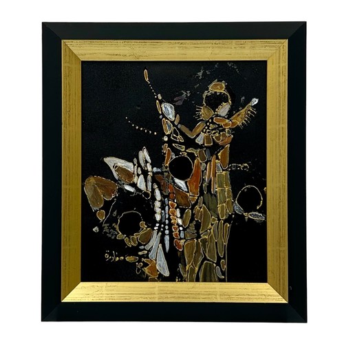 37 - Nadira Azzouz (Iraqi/British 1927-2020), 'Harlequins', 2009, oil on canvas, framed, signed in Arabic... 