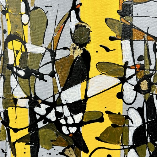 40 - Nadira Azzouz (Iraqi/British 1927-2020), 'Yellow Panel', 2009, oil on canvas, framed, signed in Arab... 