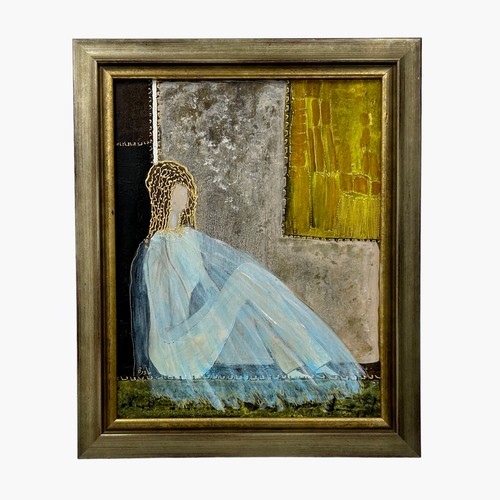 44 - Nadira Azzouz (Iraqi/British 1927-2020), 'Dreaming', 2006, oil on canvas, framed, signed in Arabic '... 