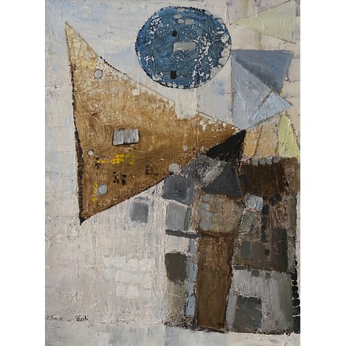 3 - Nadira Azzouz (Iraqi/British 1927-2020), 'Geometry', 1981, mixed media on canvas, framed, partially ... 