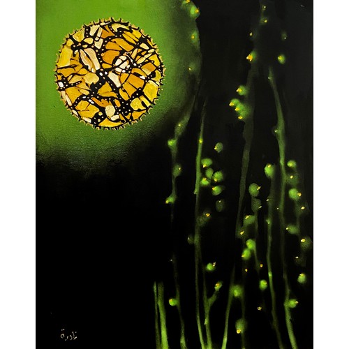 4 - Nadira Azzouz (Iraqi/British 1927-2020), 'Green Eclipse', 2010, oil on canvas, framed, signed in Ara... 