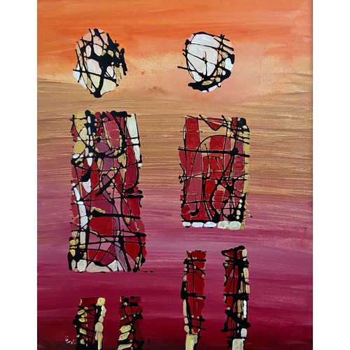 5 - Nadira Azzouz (Iraqi/British 1927-2020), 'Two Children', 2007, mixed media on canvas, framed, signed... 