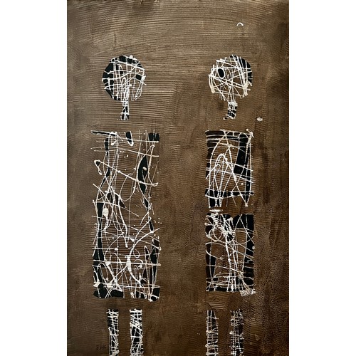 10 - Nadira Azzouz (Iraqi/British 1927-2020), 'Brother & Sister', 2005, mixed media on MDF, framed, s... 