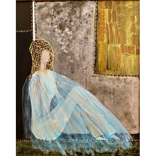 44 - Nadira Azzouz (Iraqi/British 1927-2020), 'Dreaming', 2006, oil on canvas, framed, signed in Arabic '... 