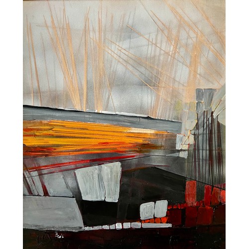 46 - Nadira Azzouz (Iraqi/British 1927-2020), 'Harbour', 2011, acrylic on canvas, framed, signed in Arabi... 