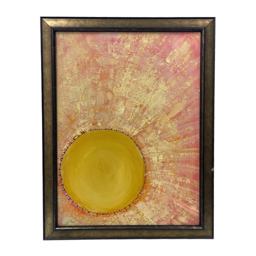 64 - Nadira Azzouz (Iraqi/British 1927-2020), 'Rising Sun', 2009, acrylic on canvas, framed, signed in Ar... 