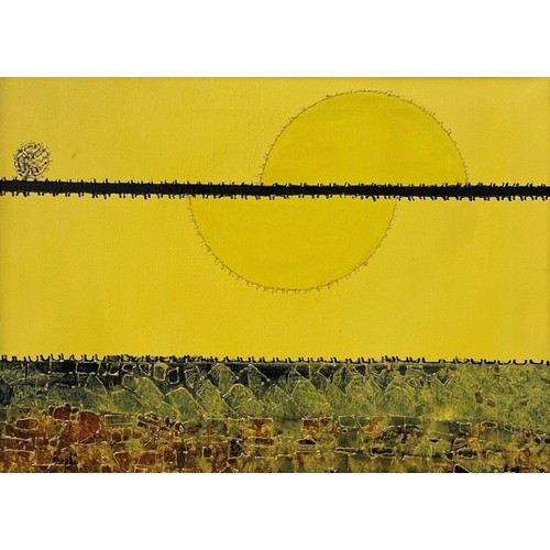 61 - Nadira Azzouz (Iraqi/British 1927-2020), 'The Resting Sun', 2009, acrylic on canvas, framed, signed ... 