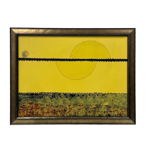 61 - Nadira Azzouz (Iraqi/British 1927-2020), 'The Resting Sun', 2009, acrylic on canvas, framed, signed ... 