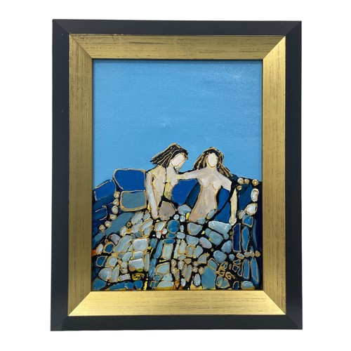 67 - Nadira Azzouz (Iraqi/British 1927-2020), 'Two Mermaids', 2009, mixed media on canvas, framed, signed... 